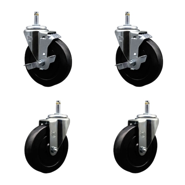 Service Caster 5'' Soft Rubber Wheel Swivel 7/16'' Grip Ring Stem Caster Set 2 Brakes, 4PK SCC-GR20S514-SRS-TLB-716138-2-S-2 - main